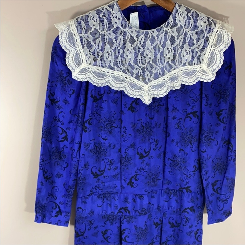 Vintage Gunne Sax Royal Blue Lace Yoke Prairie Dress – 1980s – Size 6 - Picture 2 of 8